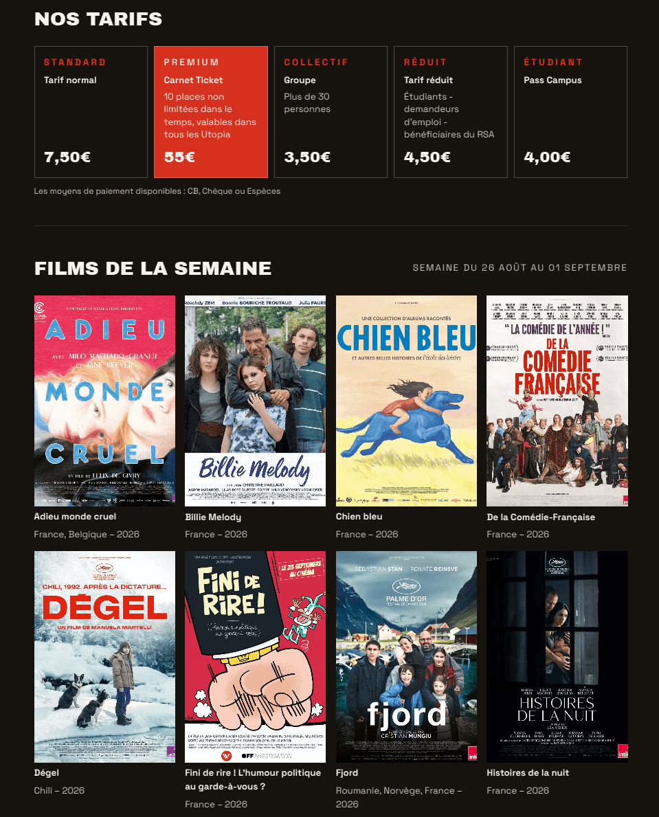 Fiche d'un film sur le site du cinéma Utopia