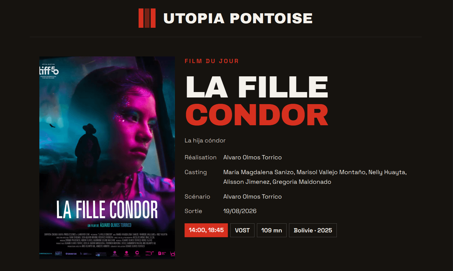 Page d'accueil du site du cinéma Utopia avec les films à l'affiche