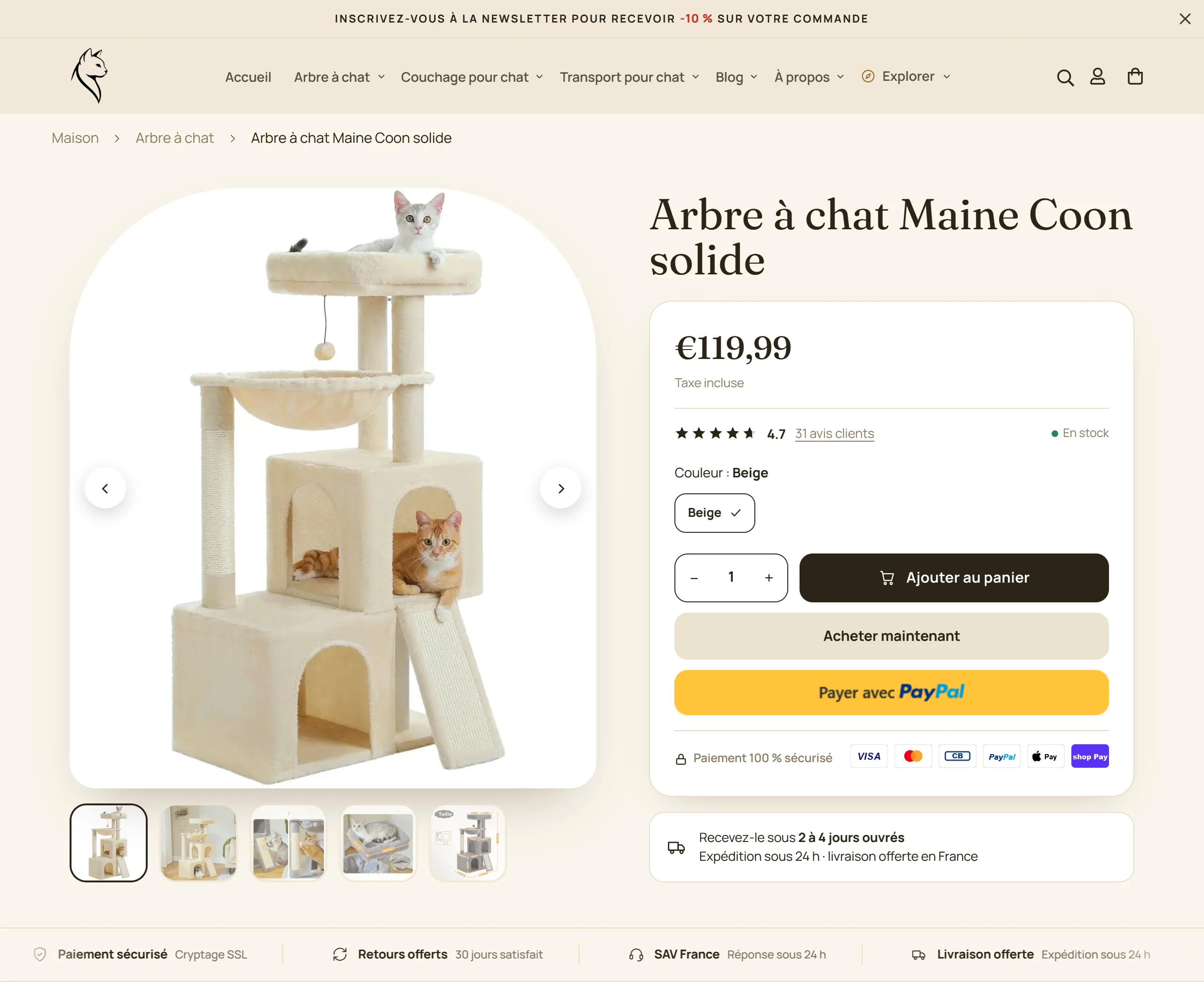 Fiche produit d'un arbre à chat sur la boutique Le Félin