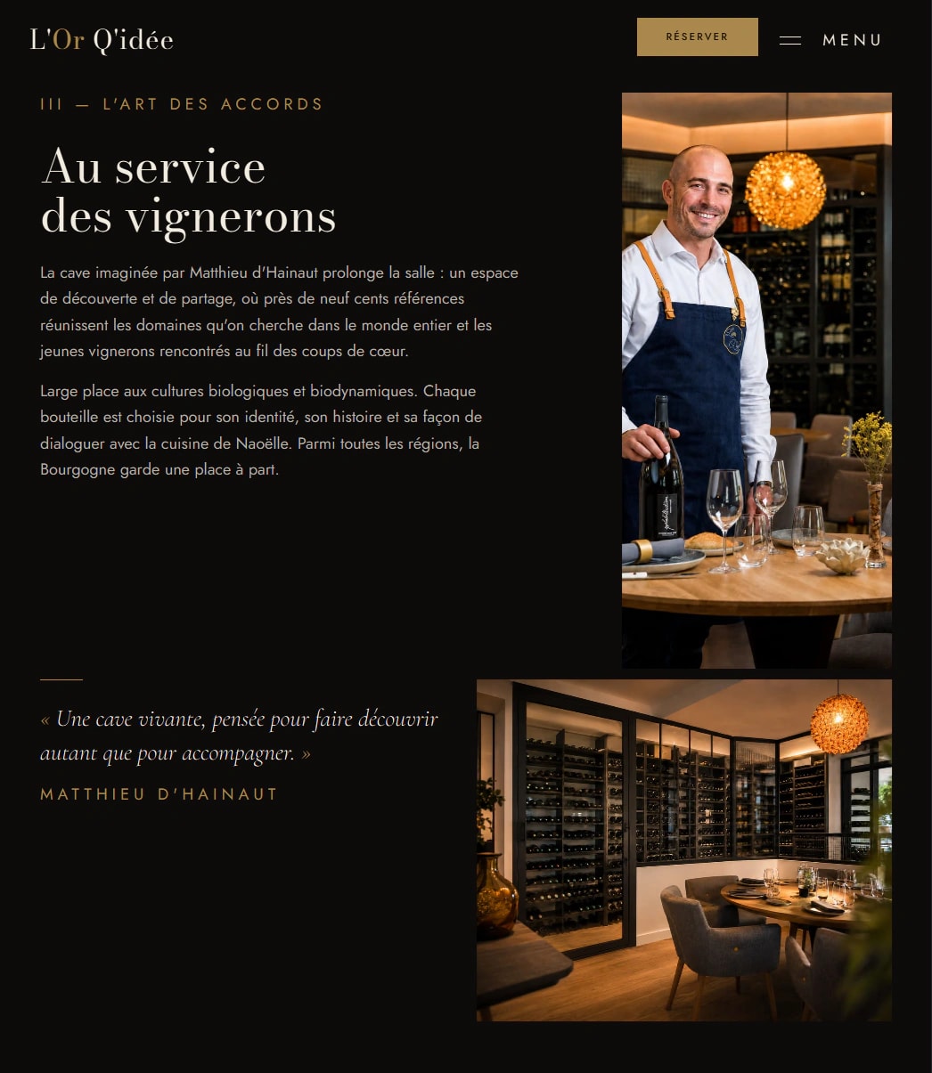 Page de réservation du site L'Or Q'idée