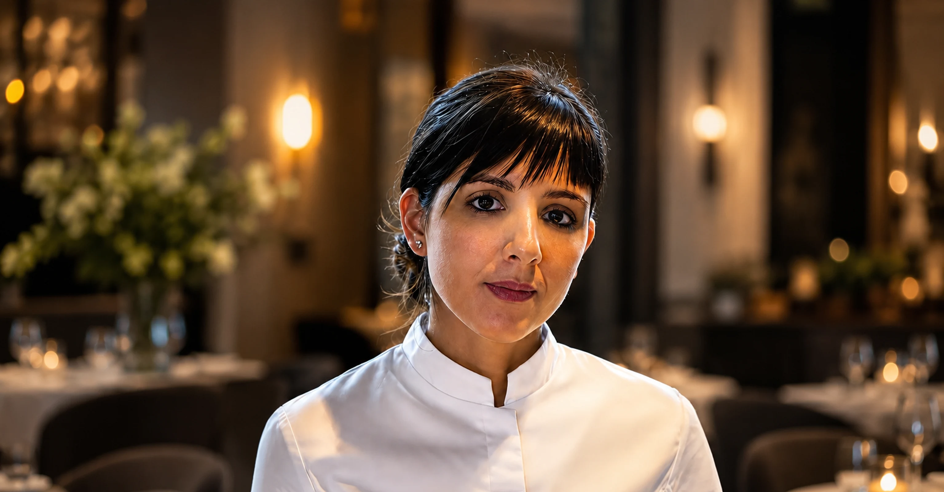 La cheffe de L'Or Q'idée en salle, photographiée de face